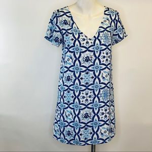 Lulus blue white print sheath dress sz XS